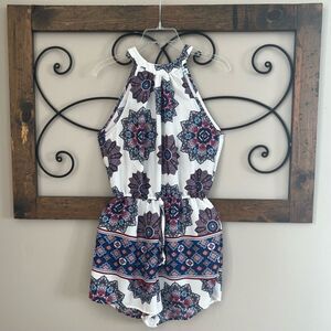 Almost Famous Woman High Collar Halter Short Romper Paisley Size Medium